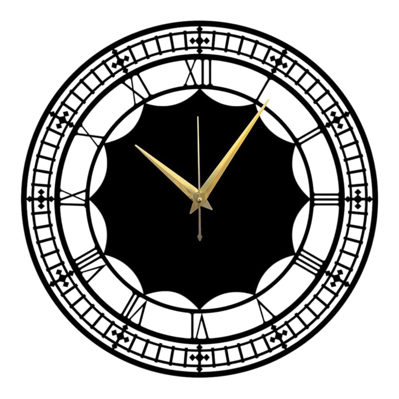 Modern Roman Metal Wall Clock – Matte Black & Gold Hands