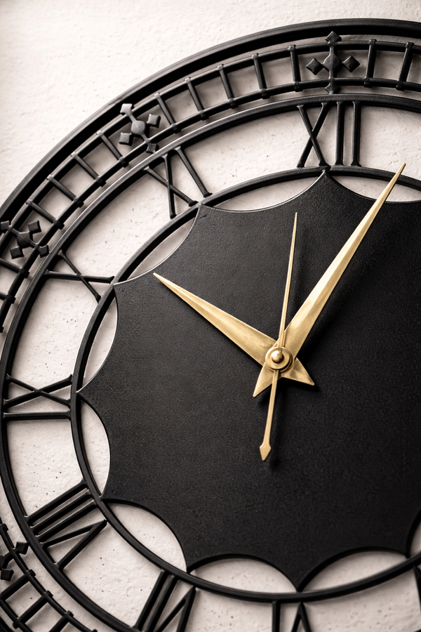 Modern Roman Metal Wall Clock – Matte Black & Gold Hands