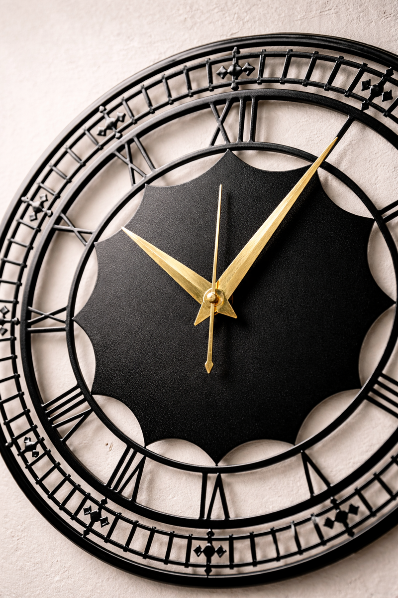 Modern Roman Metal Wall Clock – Matte Black & Gold Hands