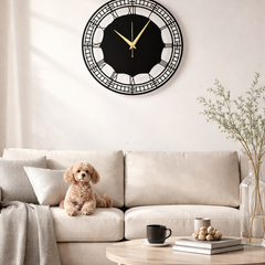 Modern Roman Metal Wall Clock – Matte Black & Gold Hands