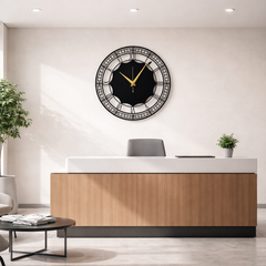 Modern Roman Metal Wall Clock – Matte Black & Gold Hands