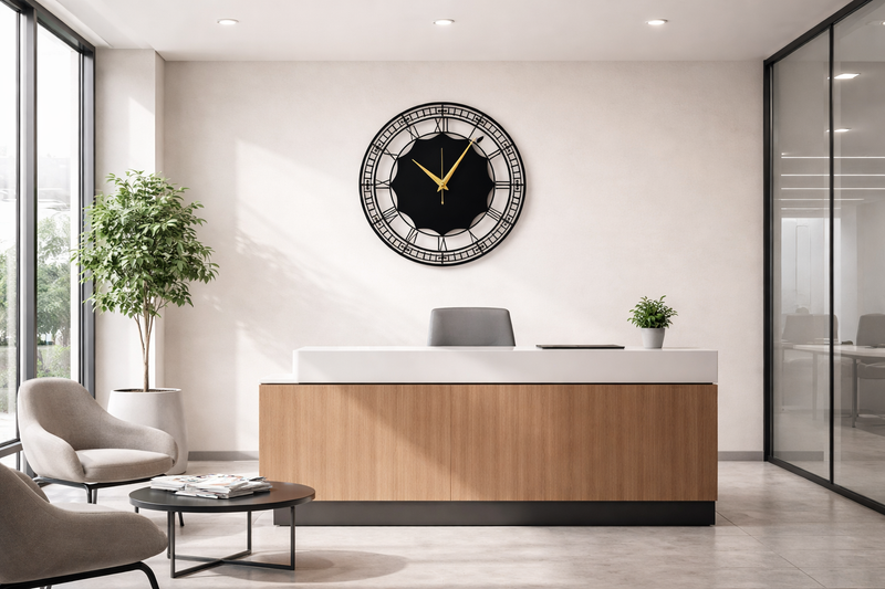 Modern Roman Metal Wall Clock – Matte Black & Gold Hands