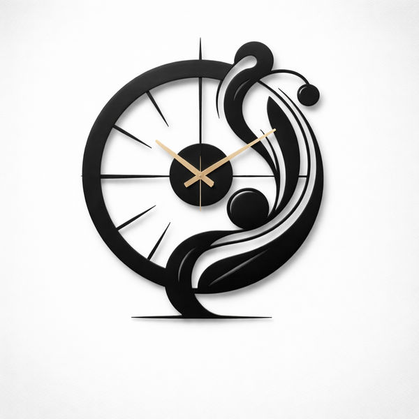 Modern black metal wall clock