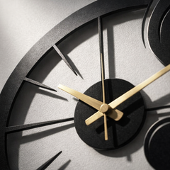 Laser cut metal wall clock close up