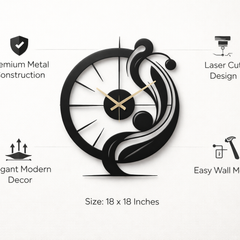 Laser cut metal wall clock features